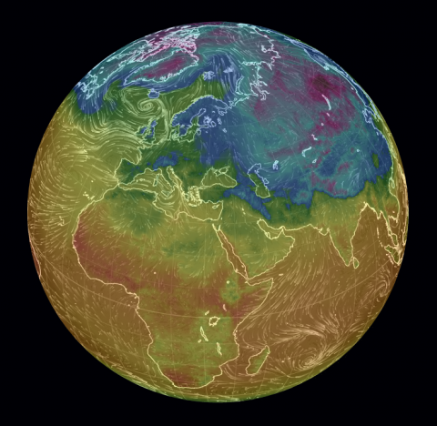 Animierter Strömungsfilm auf earth.nullschool.net